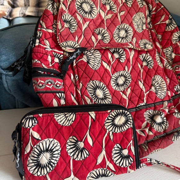 Vera Bradley Backpack With Matching Wallet Red and Black - Picture 4 of 15